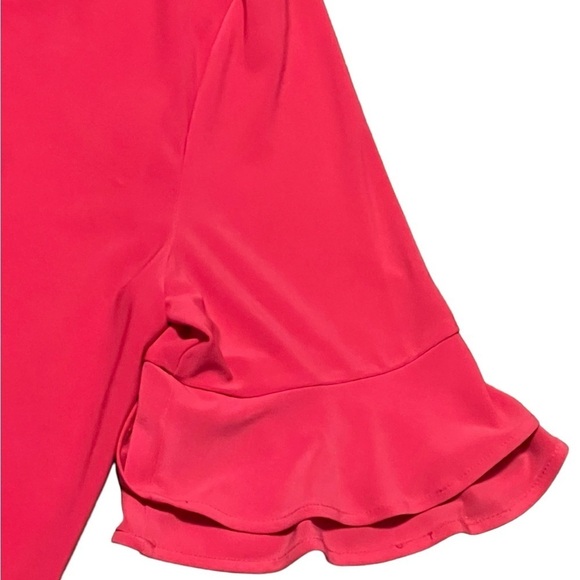 Karl Lagerfeld bright pink ruffle sleeve blouse with back pearl button closure - Picture 7 of 10